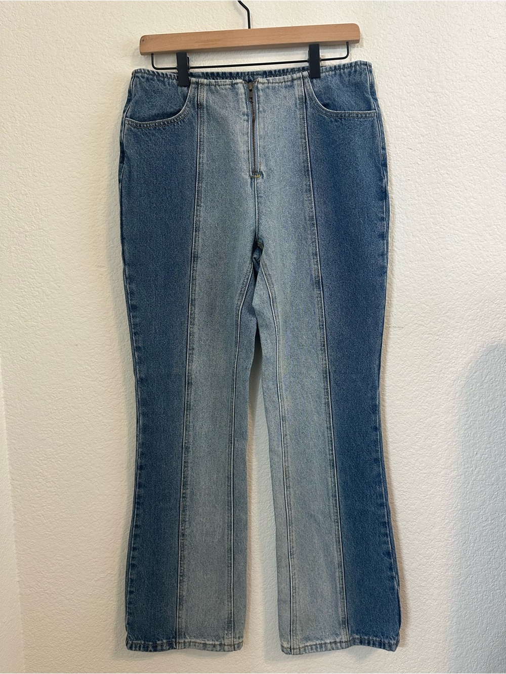 Two-Tone Blue Panel Wide-Leg Jeans for Women